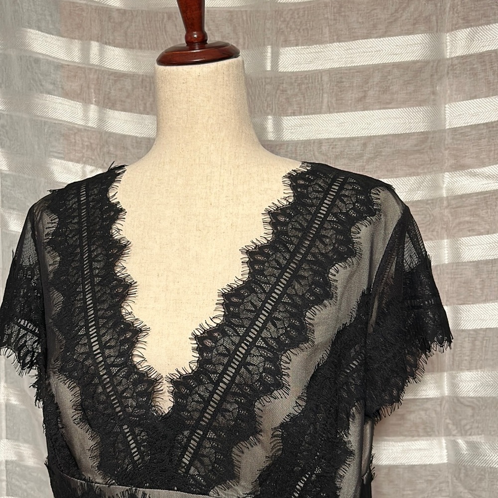 J.S. Collections Black Lace Dress, Size 16 - Picture 2 of 9